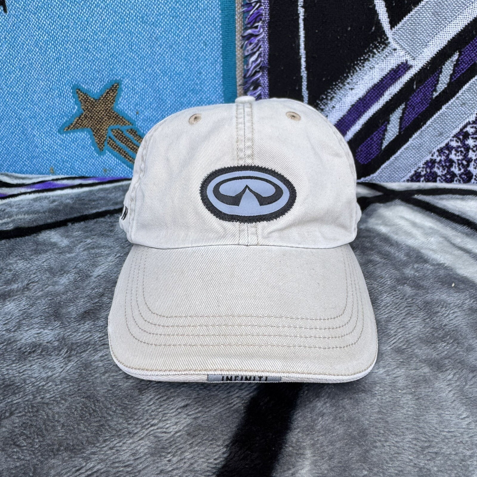 Infinity Logo Hat Embroidered Black Strap Beige Cap
